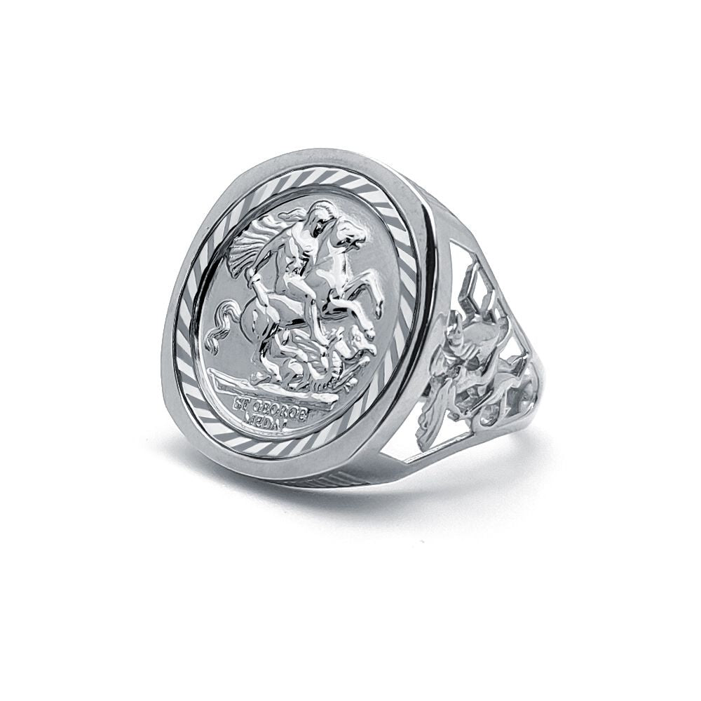 Silver  Dragon Slayer St George Medal Ring (Full Sovereign Size) - ARN114-F