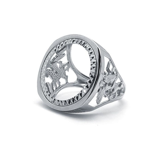 Silver St George Dragon Slayer Full Sovereign Mount Ring - ARN114-F