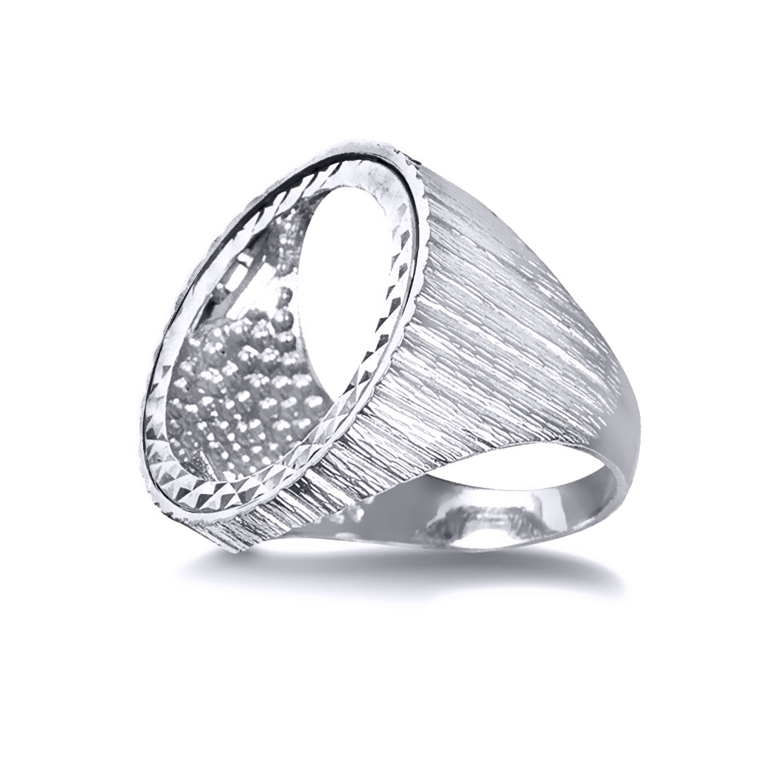 Silver  Ribbed Barked Full Sovereign Mount Ring - ARN115-F