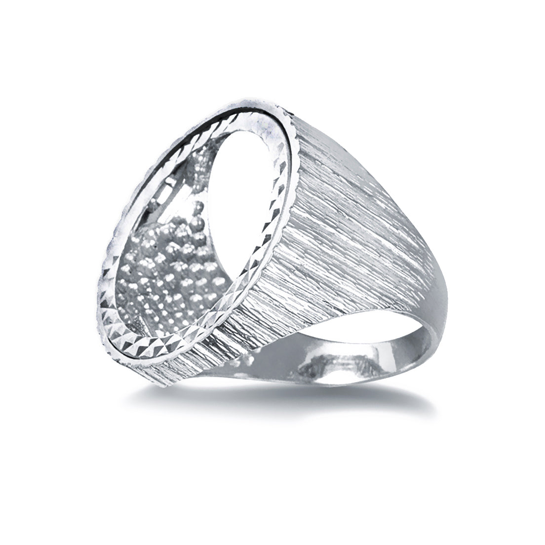 Silver  Ribbed Barked Full Sovereign Mount Ring - ARN115-F