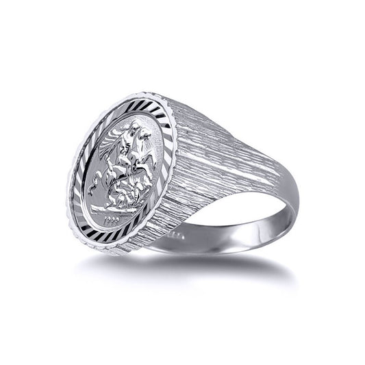 Silver  Ribbed Barked St George Ring (10th Ounce Coin Size) - ARN115-T