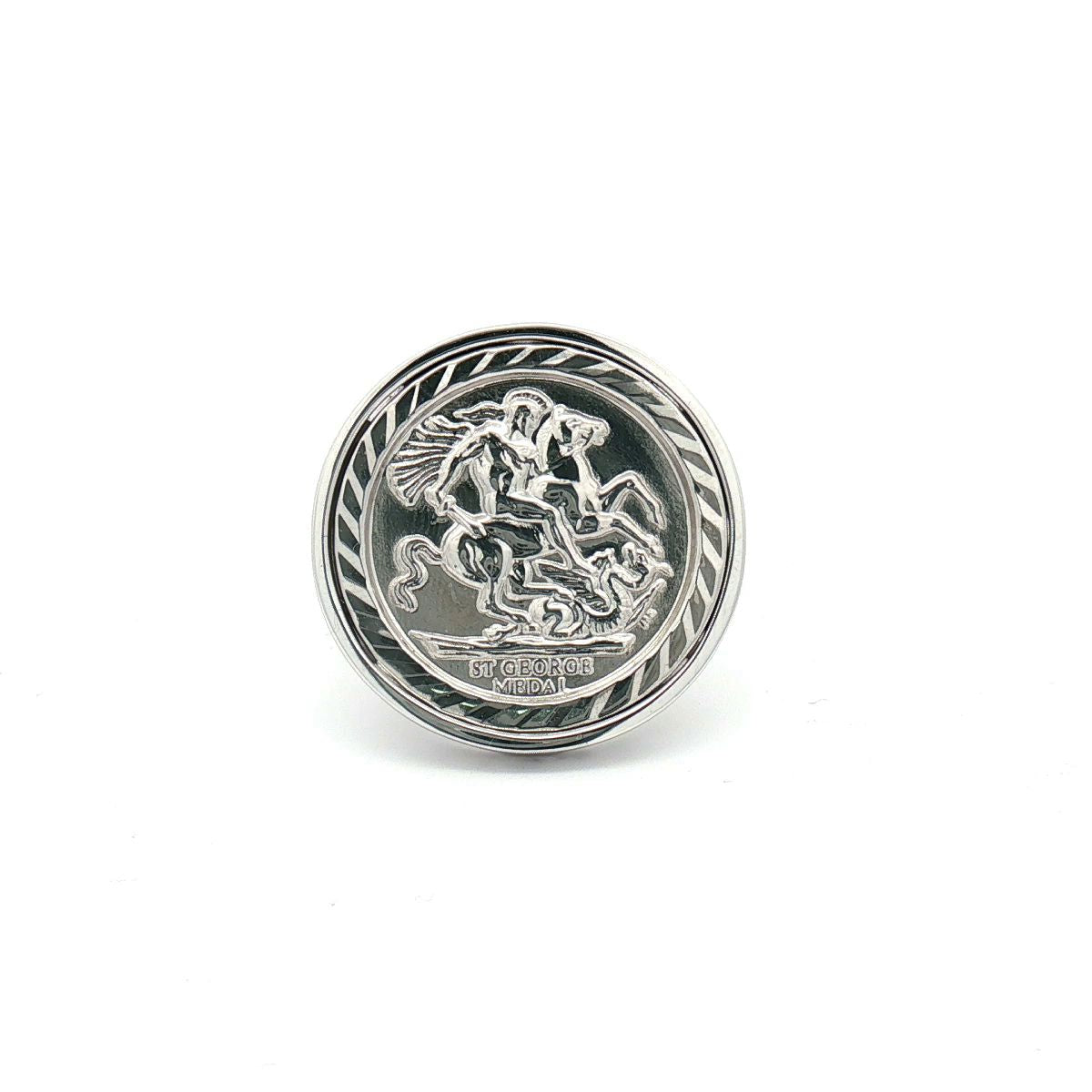 Silver  Floral Carved St George Dragon Ring (Full Sovereign Size) - ARN116-F