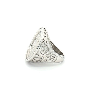 Silver  Floral Carved St George Dragon Ring (Full Sovereign Size) - ARN116-F