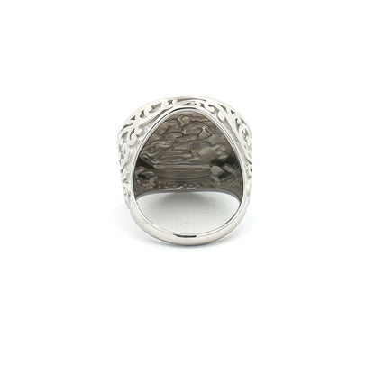 Silver  Floral Carved St George Dragon Ring (Full Sovereign Size) - ARN116-F