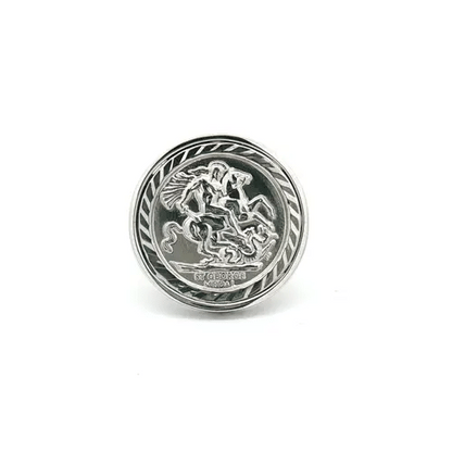 Silver  Floral Carved St George Dragon Ring (Full Sovereign Size) - ARN116-F
