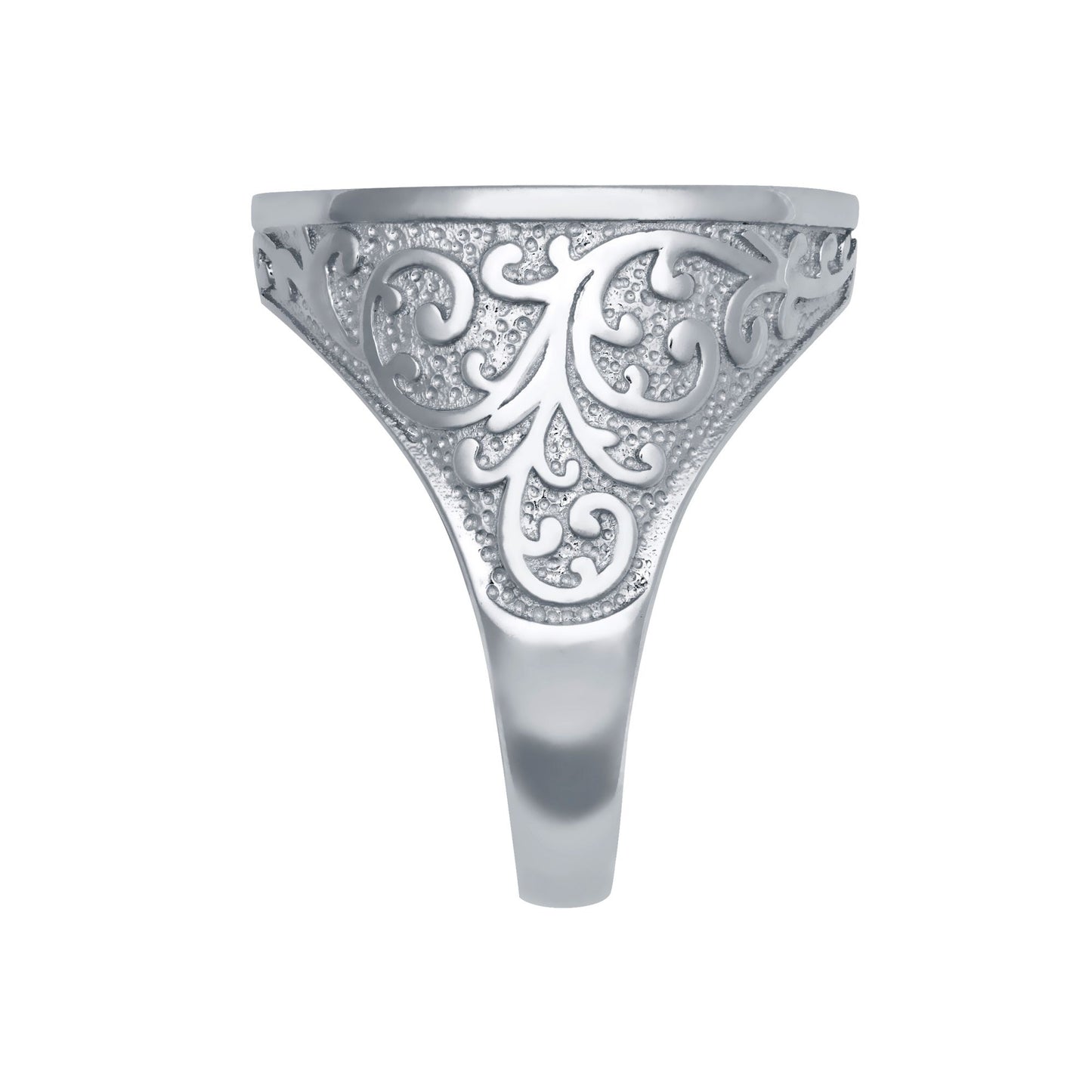 Silver  Floral Carved St George Dragon Ring (Half Sovereign Size) - ARN116-H