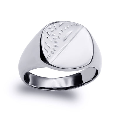 Sterling Silver  Engraved Square Cushion Signet Ring - ARN120