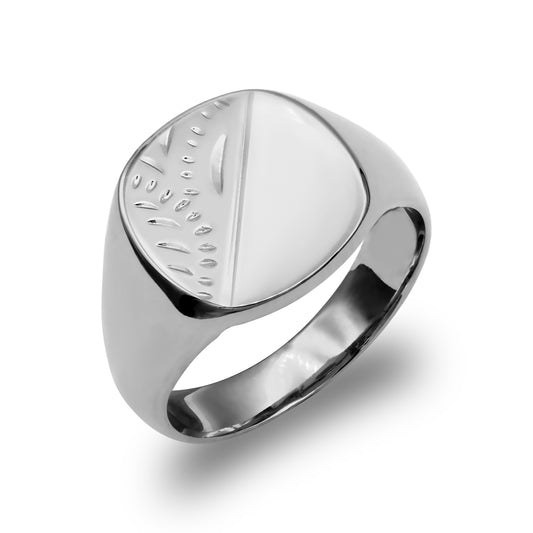Sterling Silver  Engraved Square Cushion Signet Ring - ARN120