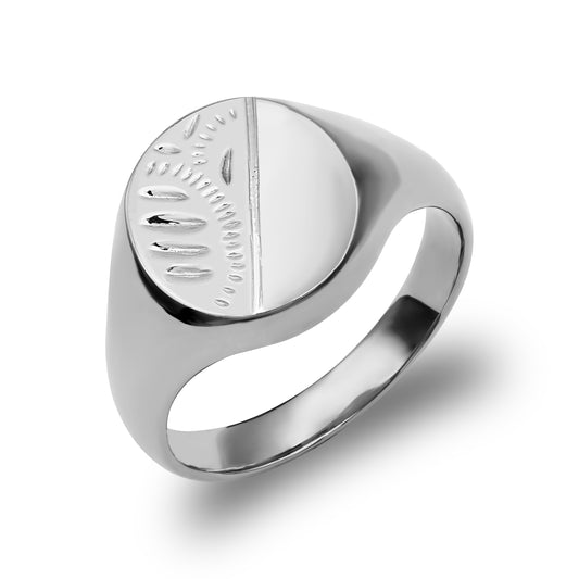 Sterling Silver  Engraved Round Oval Signet Ring - ARN122