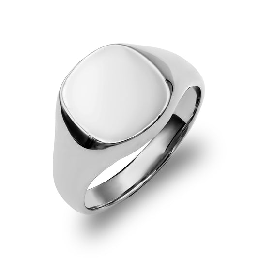 Sterling Silver  Polished Square Cushion Signet Ring - ARN123