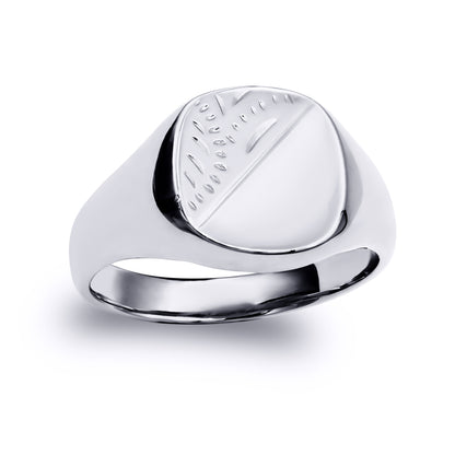 Sterling Silver  Engraved Square Cushion Signet Ring - ARN124