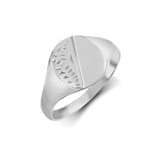 Sterling Silver  Engraved Round Oval Signet Ring - ARN126