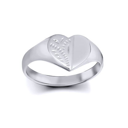 Sterling Silver  Engraved Love Heart Signet Ring - ARN128