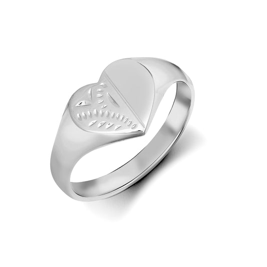 Sterling Silver  Engraved Love Heart Signet Ring - ARN128