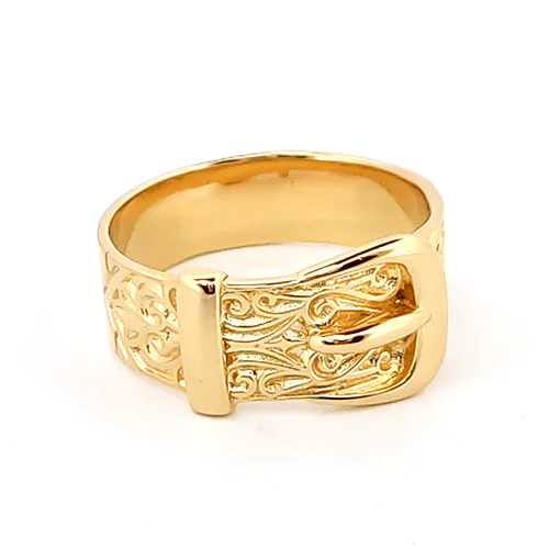 Mens Solid Gold-plated Sterling Silver  Single Buckle Ring 10mm - ARN129
