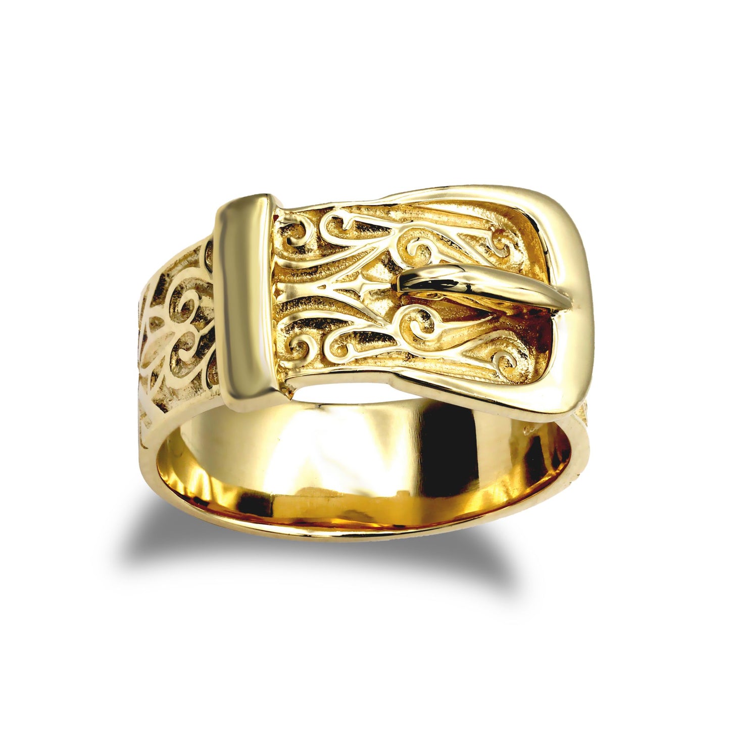 Mens Solid Gold-plated Sterling Silver  Single Buckle Ring 10mm - ARN129