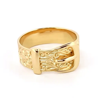 Mens Solid Gold-plated Sterling Silver  Single Buckle Ring 10mm - ARN129