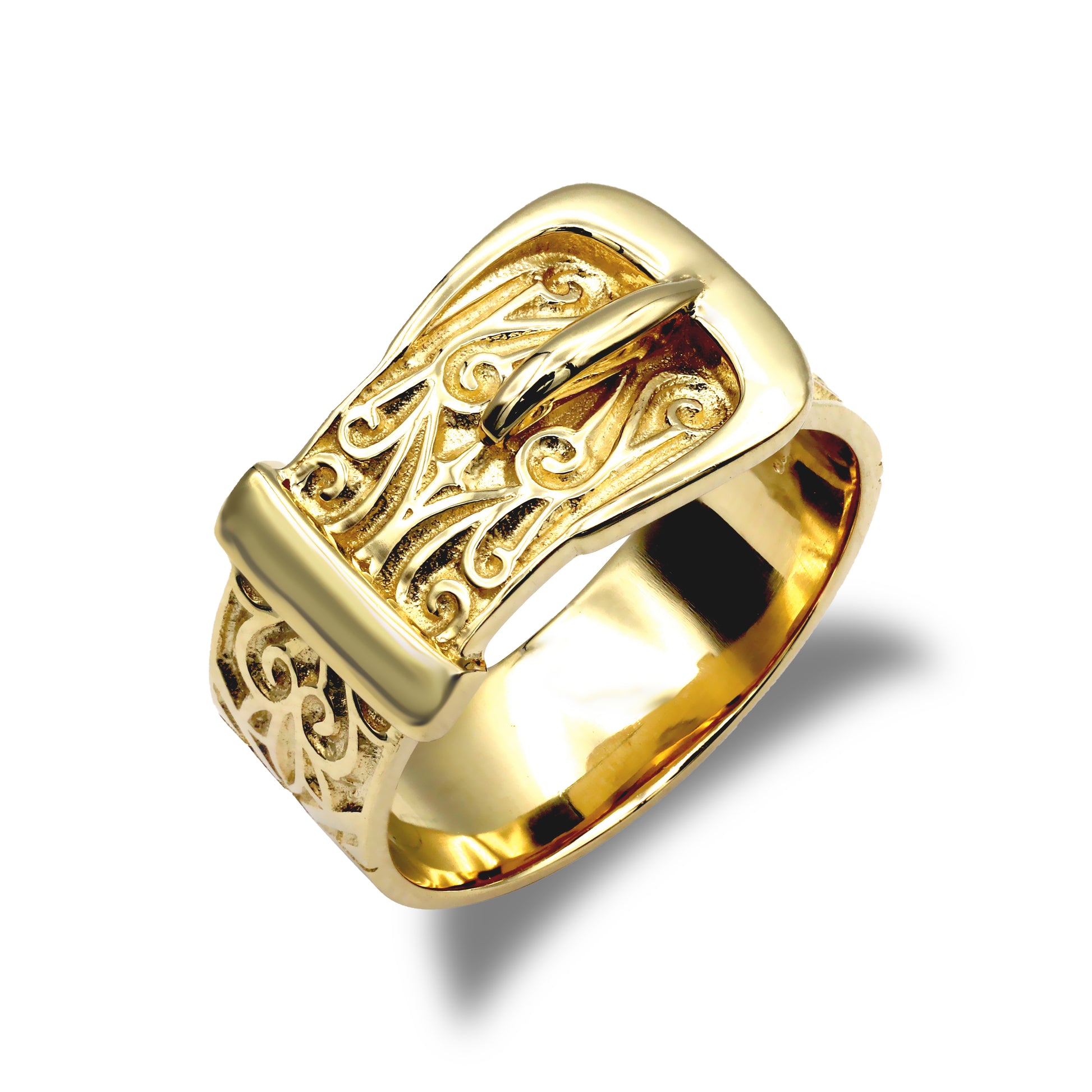 Mens Solid Gold-plated Sterling Silver  Single Buckle Ring 10mm - ARN129