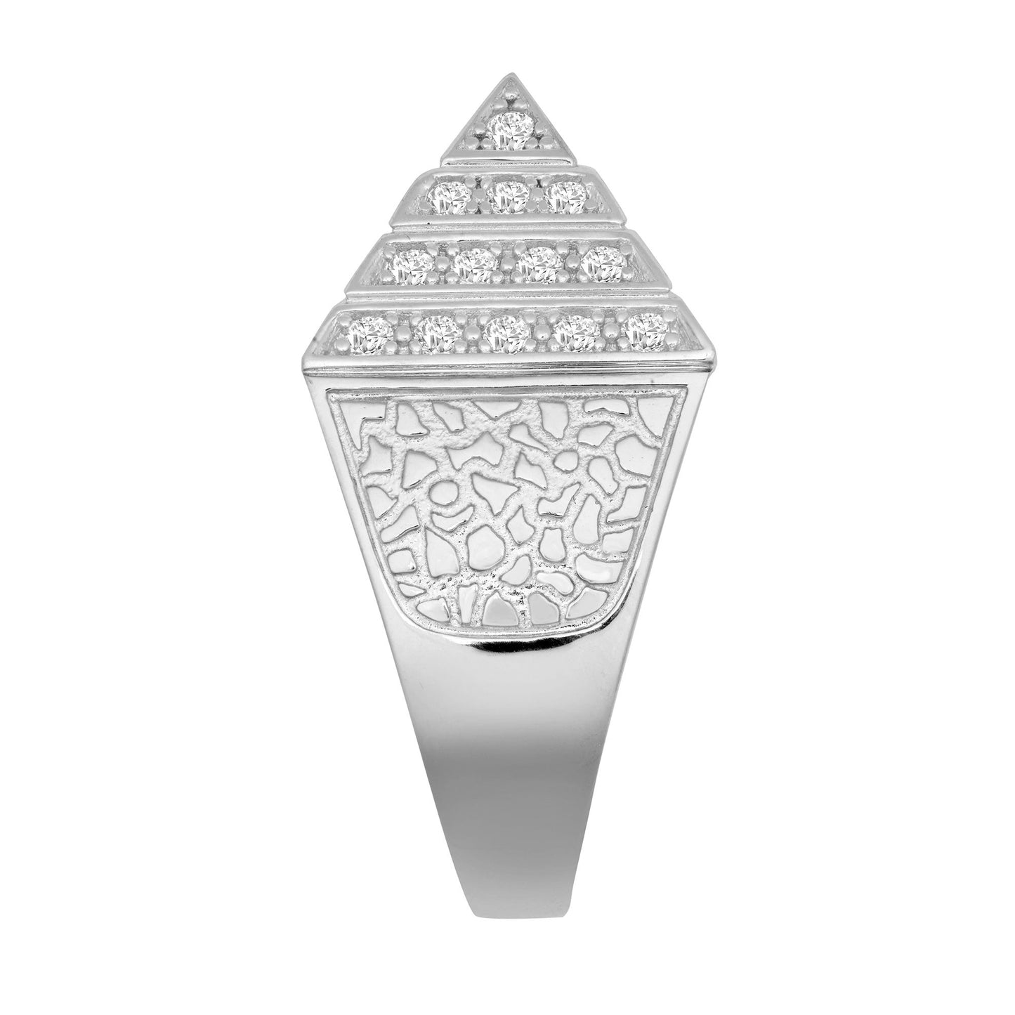 Mens Rhodium Plated Silver  CZ Egyptian Pyramid 20mm Signet Ring - ARN131B