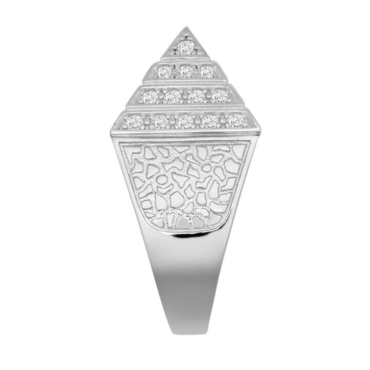 Mens Rhodium Plated Silver  CZ Egyptian Pyramid 20mm Signet Ring - ARN131B