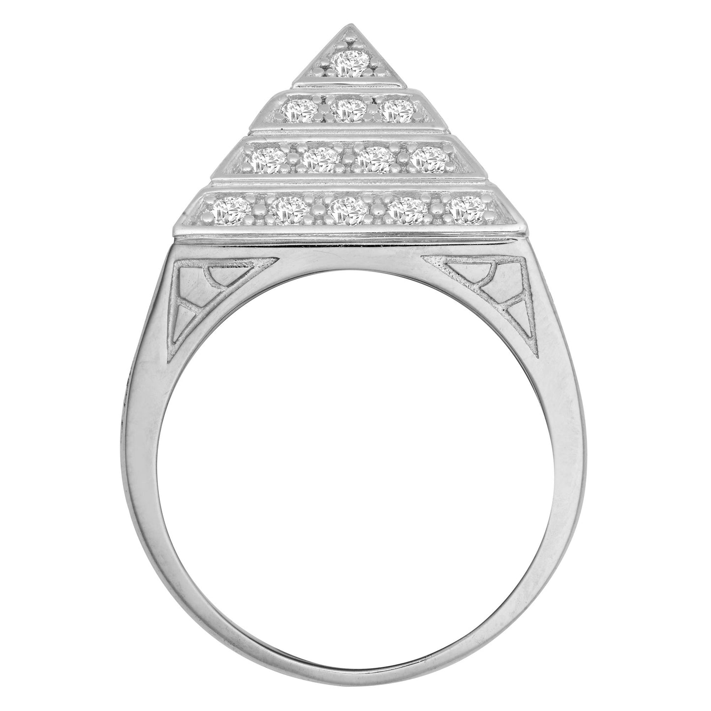 Mens Rhodium Plated Silver  CZ Egyptian Pyramid 20mm Signet Ring - ARN131B