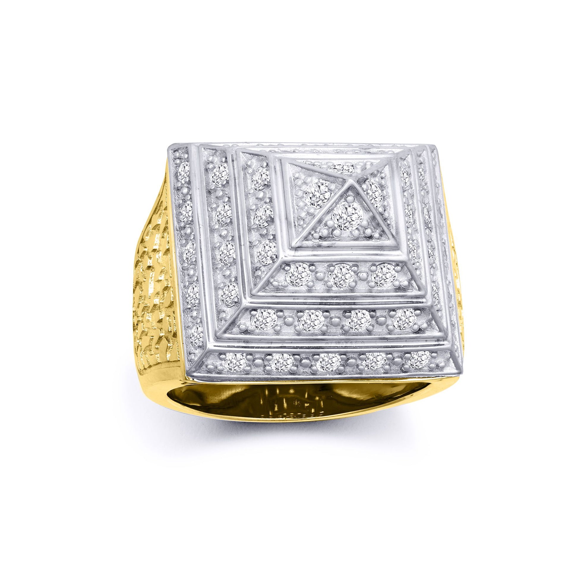 Mens Gold-Plated Silver  CZ Egyptian Pyramid 25mm Signet Ring - ARN131C-GP