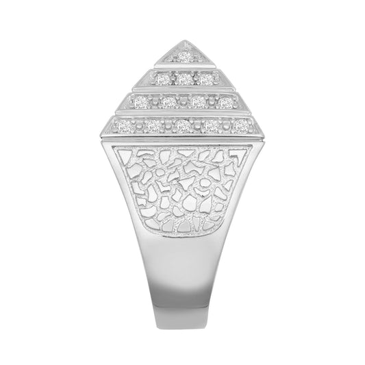 Mens Rhodium Plated Silver  CZ Egyptian Pyramid 25mm Signet Ring - ARN131C