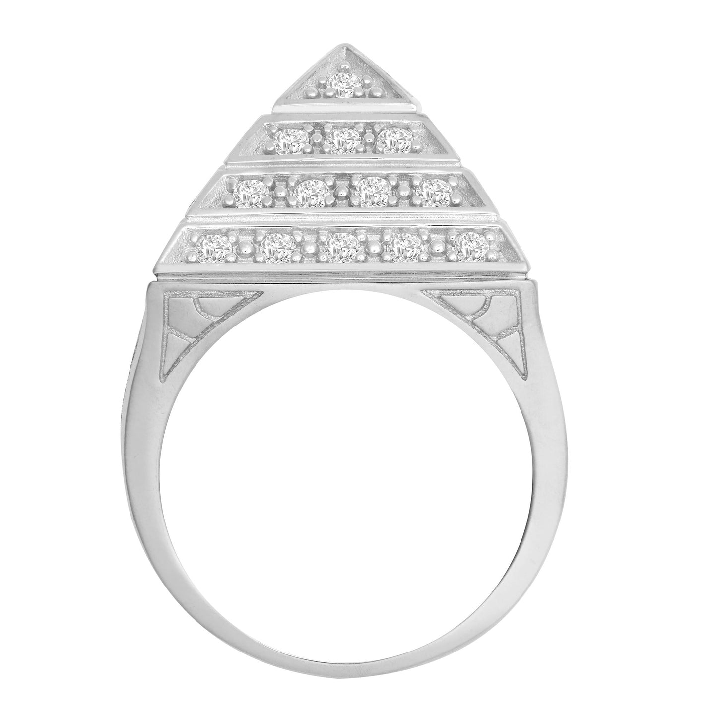 Mens Rhodium Plated Silver  CZ Egyptian Pyramid 25mm Signet Ring - ARN131C