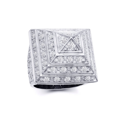 Mens Rhodium Plated Silver  CZ Egyptian Pyramid 30mm Signet Ring - ARN131D