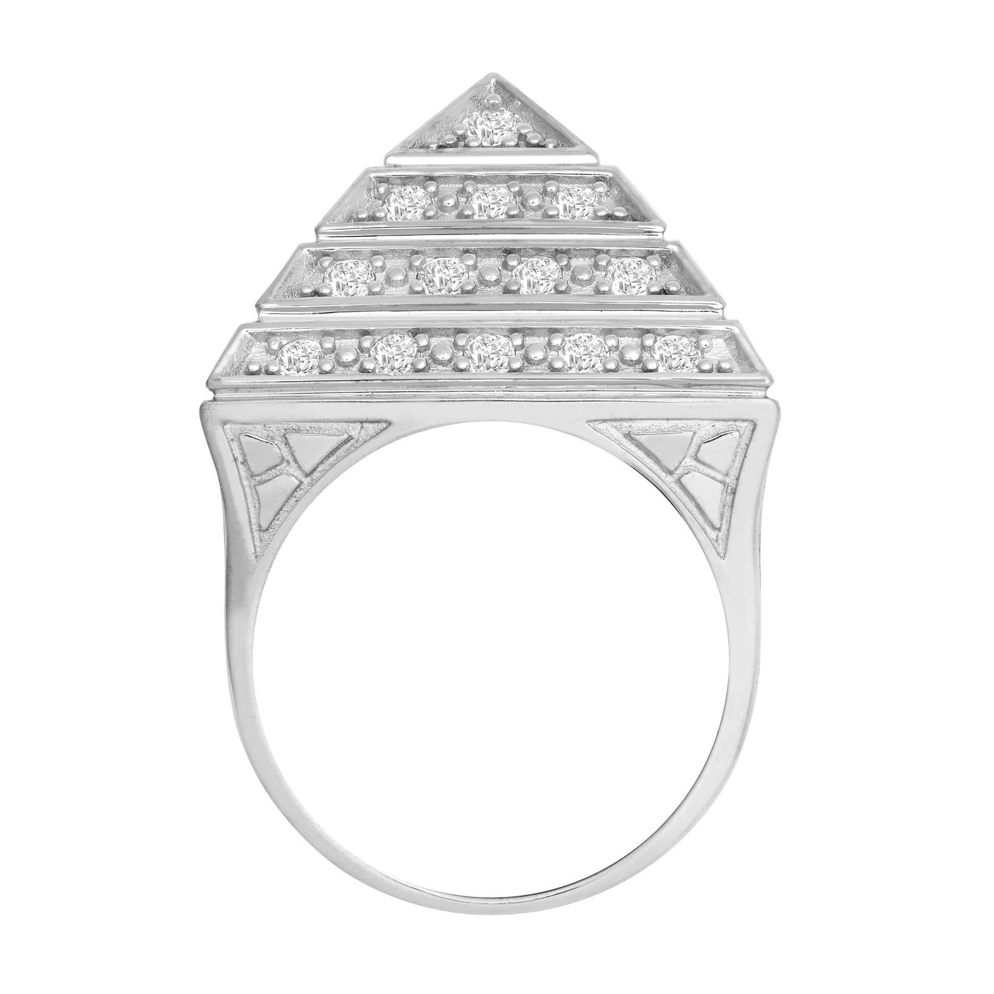Mens Rhodium Plated Silver  CZ Egyptian Pyramid 30mm Signet Ring - ARN131D