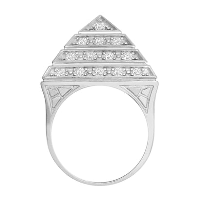 Mens Rhodium Plated Silver  CZ Egyptian Pyramid 30mm Signet Ring - ARN131D