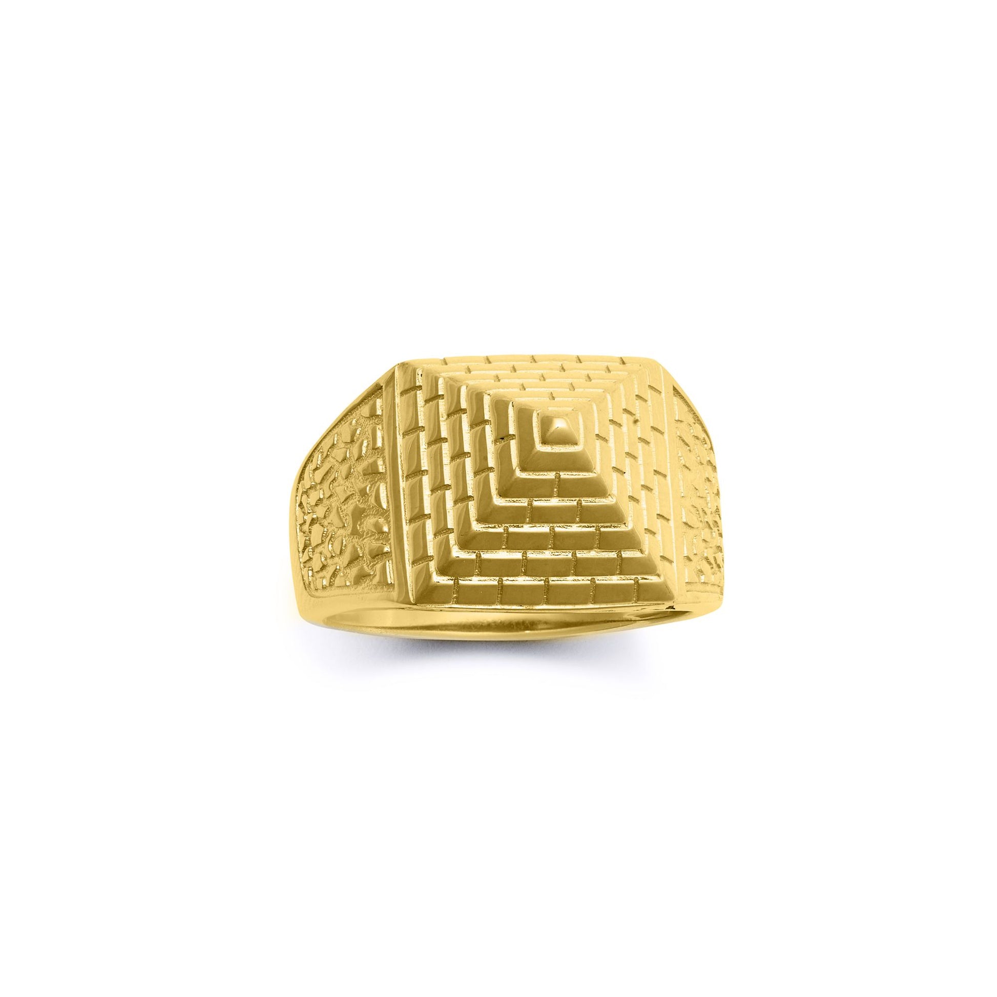 Mens Gold-Plated Silver  Egyptian Pyramid 15mm Signet Ring - ARN132A-GP