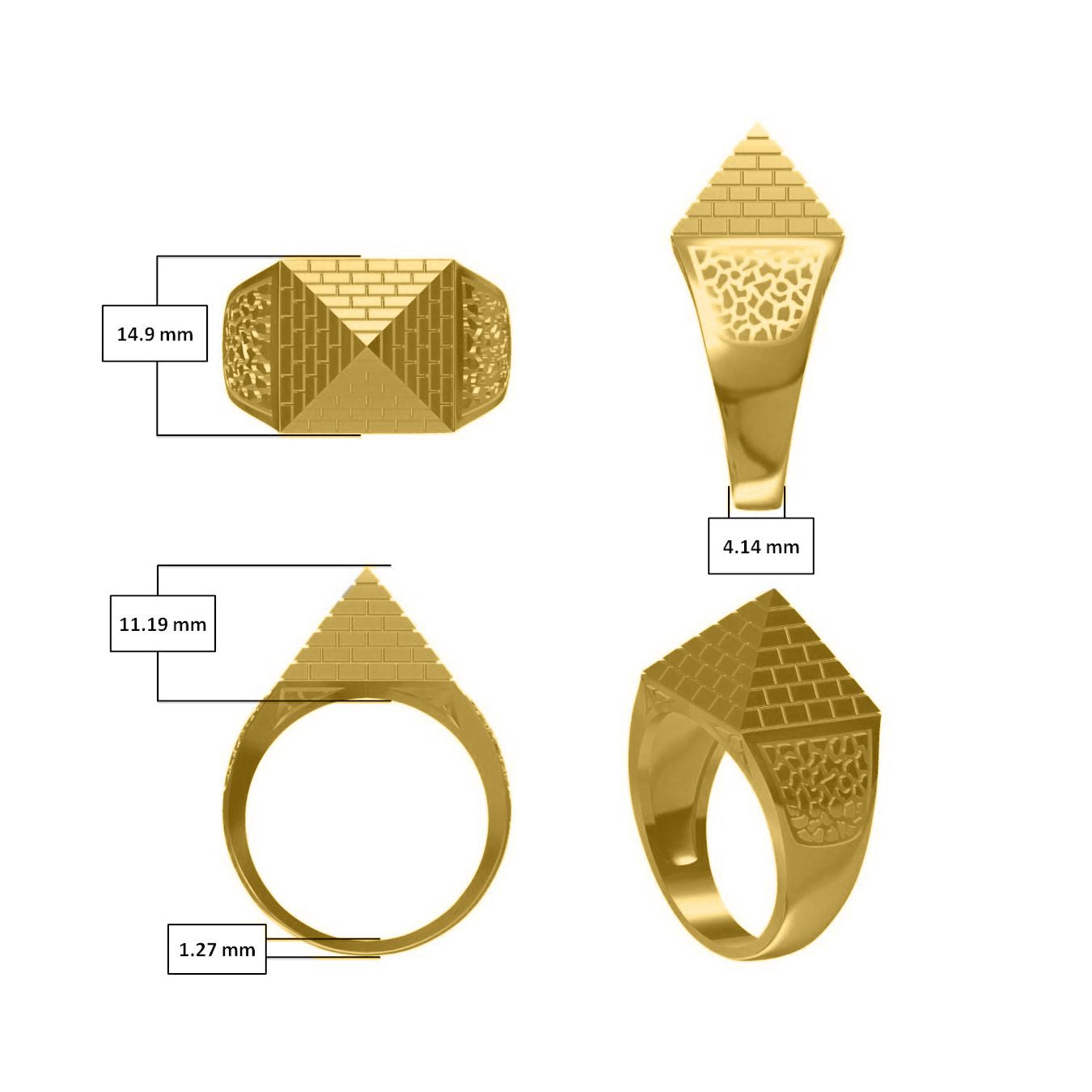 Mens Gold-Plated Silver  Egyptian Pyramid 15mm Signet Ring - ARN132A-GP