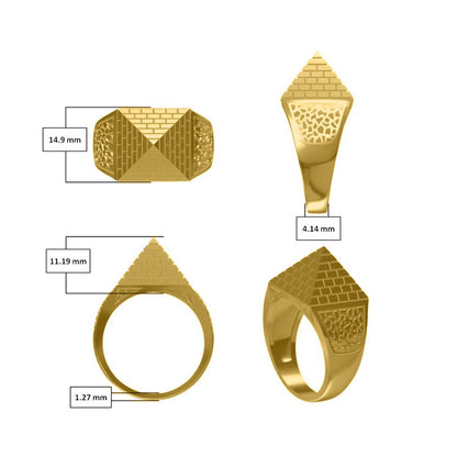 Mens Gold-Plated Silver  Egyptian Pyramid 15mm Signet Ring - ARN132A-GP