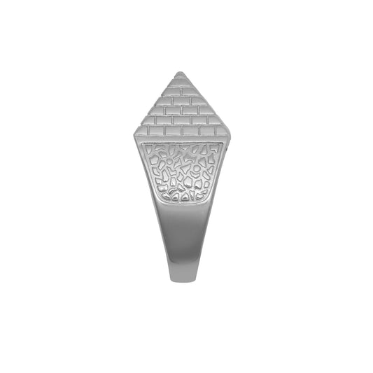 Mens Rhodium Plated Silver  Egyptian Pyramid 15mm Signet Ring - ARN132A