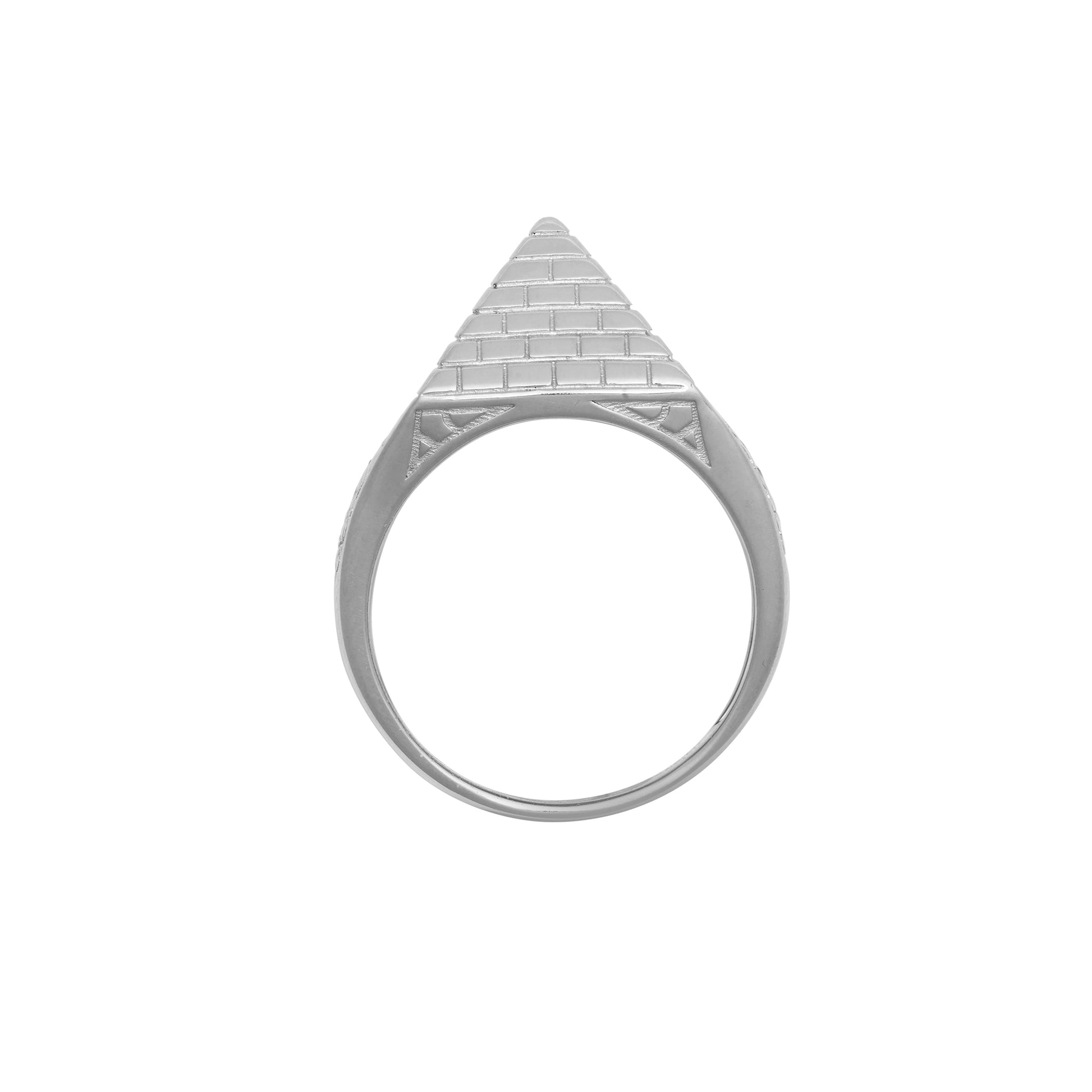 Mens Rhodium Plated Silver  Egyptian Pyramid 15mm Signet Ring - ARN132A