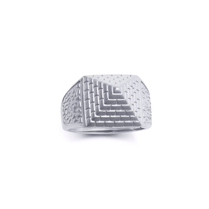 Mens Rhodium Plated Silver  Egyptian Pyramid 15mm Signet Ring - ARN132A