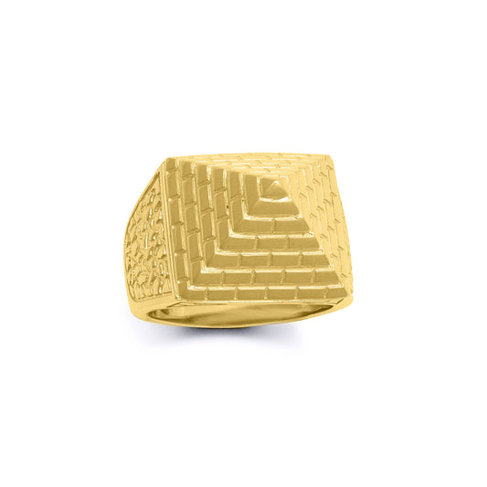 Mens Gold-Plated Silver  Egyptian Pyramid 20mm Signet Ring - ARN132B-GP