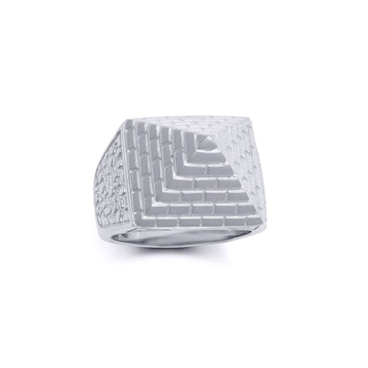 Mens Rhodium Plated Silver  Egyptian Pyramid 20mm Signet Ring - ARN132B