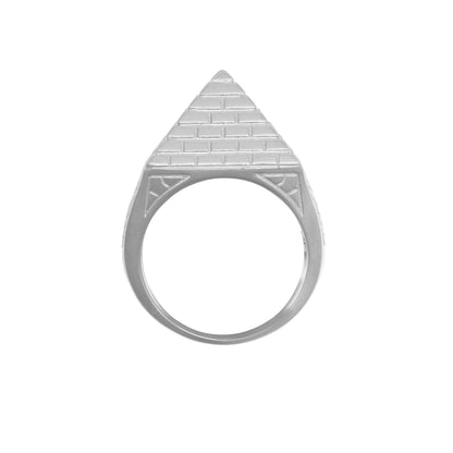 Mens Rhodium Plated Silver  Egyptian Pyramid 20mm Signet Ring - ARN132B