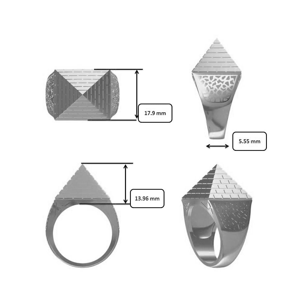 Mens Rhodium Plated Silver  Egyptian Pyramid 20mm Signet Ring - ARN132B