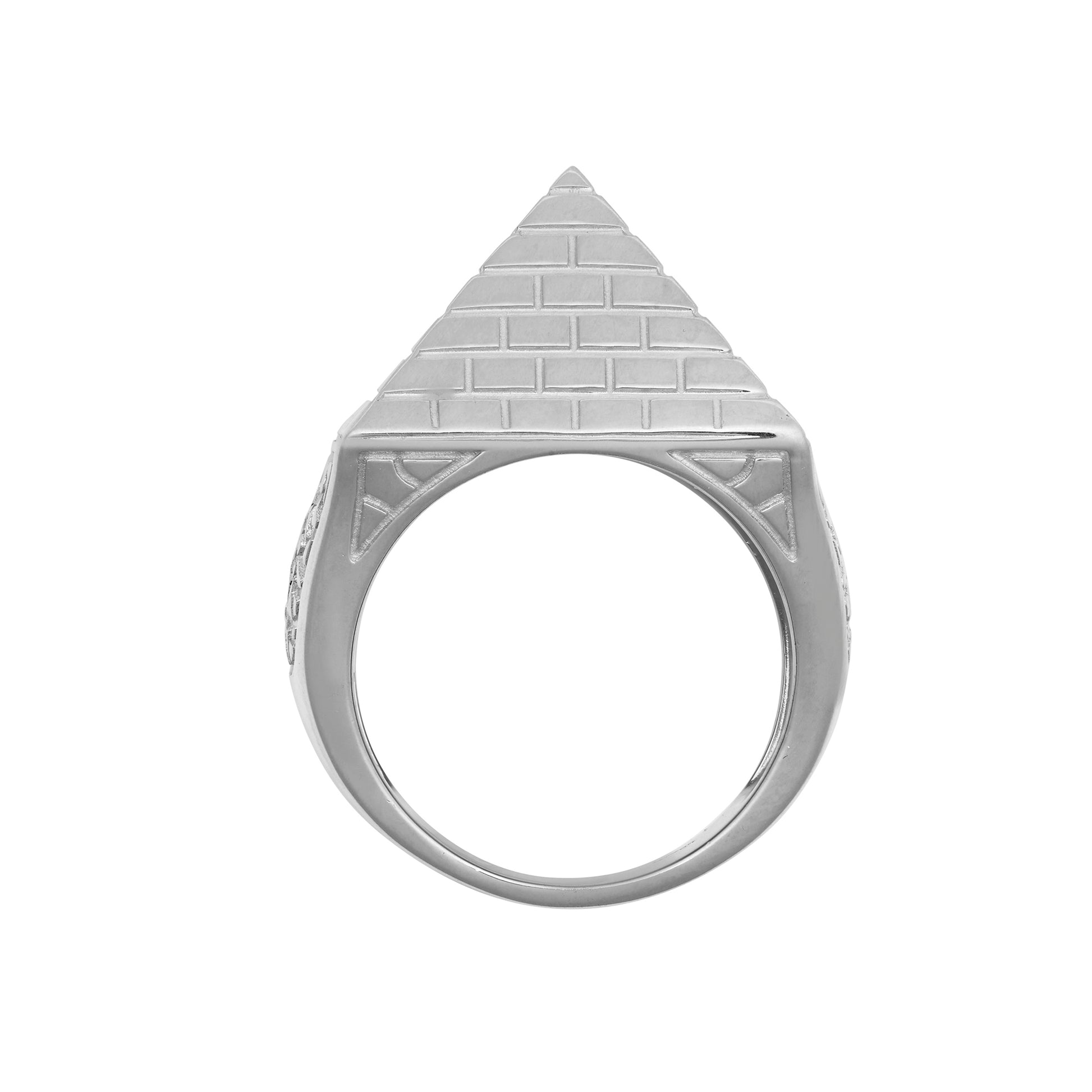 Mens Rhodium Plated Silver  Egyptian Pyramid 25mm Signet Ring - ARN132C