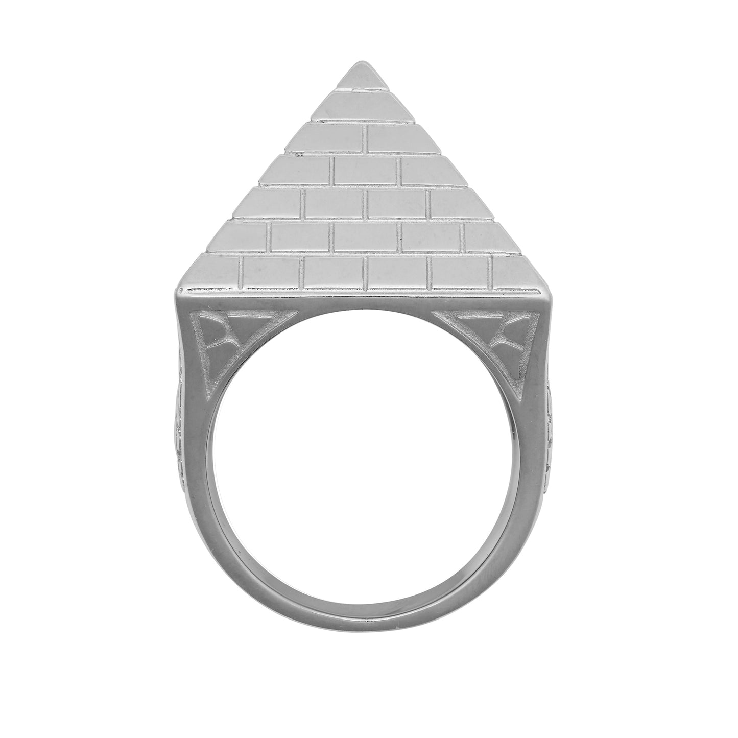 Mens Rhodium Plated Silver  Egyptian Pyramid 30mm Signet Ring - ARN132D