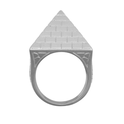 Mens Rhodium Plated Silver  Egyptian Pyramid 30mm Signet Ring - ARN132D