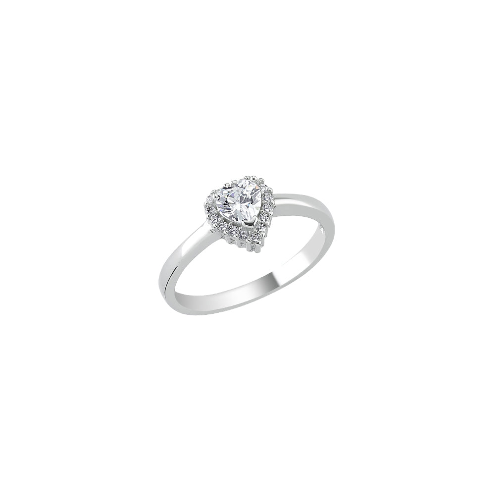 Silver  Love Heart CZ Dainty Halo Solitaire Engagement Ring - ARN135
