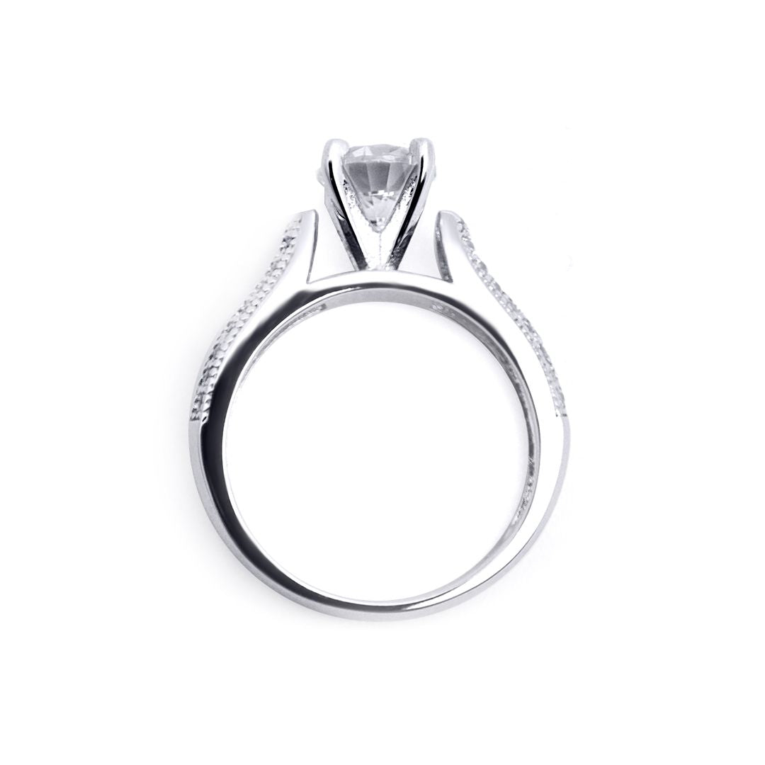 Sterling Silver  CZ Shoulder-set Solitaire Engagement Ring - ARN136