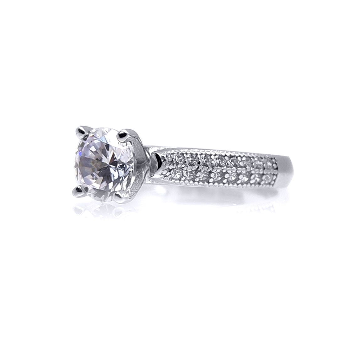 Sterling Silver  CZ Shoulder-set Solitaire Engagement Ring - ARN136