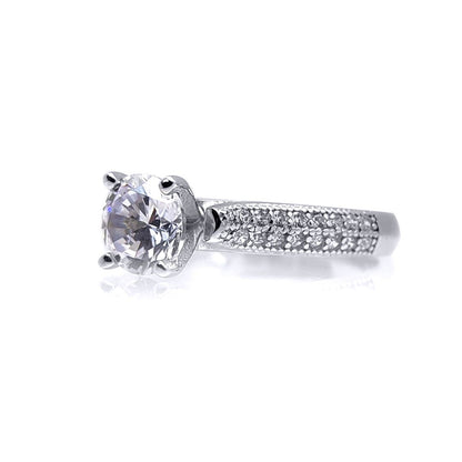 Sterling Silver  CZ Shoulder-set Solitaire Engagement Ring - ARN136
