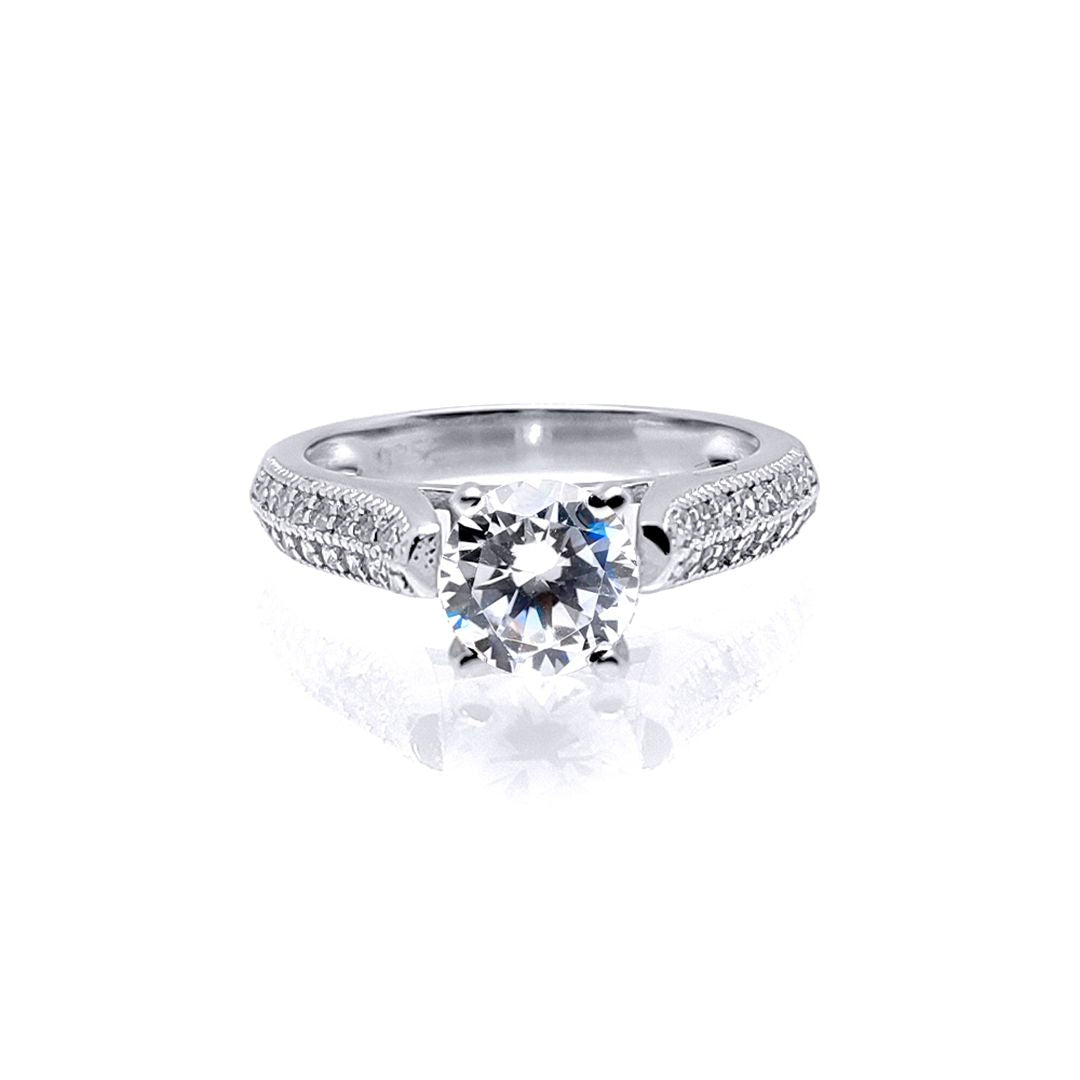 Sterling Silver  CZ Shoulder-set Solitaire Engagement Ring - ARN136