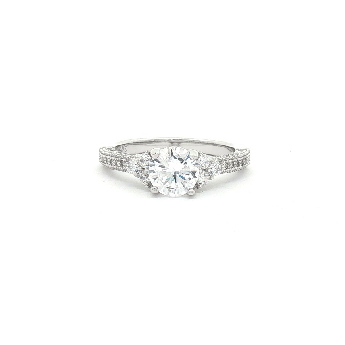 Sterling Silver  CZ Shoulder-set Solitaire Engagement Ring - ARN137